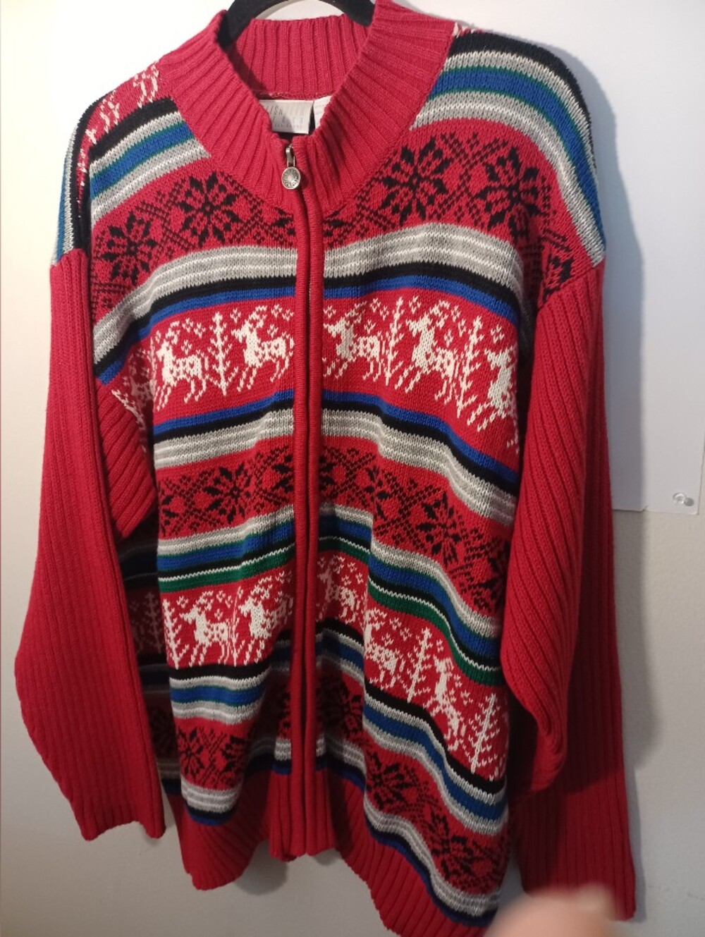 Elizabeth Liz And Co. Vintage Heavyweight Fair Isle Knit Sweater Zip-up 2X
